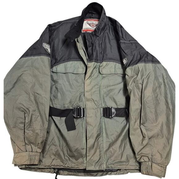 Firstgear Motorcycle Convertible Nylon Rain Jacket /Bag Black/Green  Sz L - Picture 1 of 9